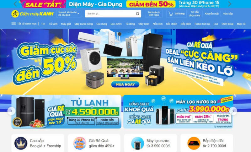 Điện máy xanh- Mẫu thiết kế website điện lạnh đẹp (Nguồn: Internet)