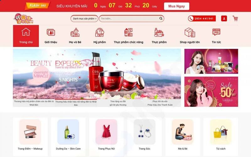 Mẫu giao diện website bán hàng mỹ phẩm (Nguồn: Internet)