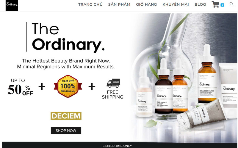 Mẫu giao diện website bán hàng mỹ phẩm Ordinary (Nguồn: Internet)