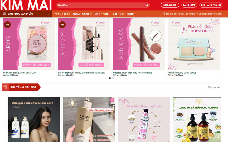 Mẫu giao diện website bán hàng mỹ phẩm Kim Mai (Nguồn: S-TARGET)
