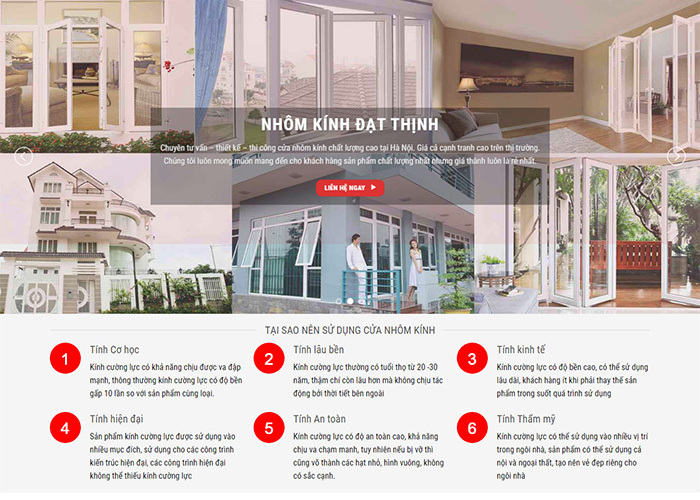 Mẫu giao diện website bán nhôm kính trực quan (Nguồn: Internet)