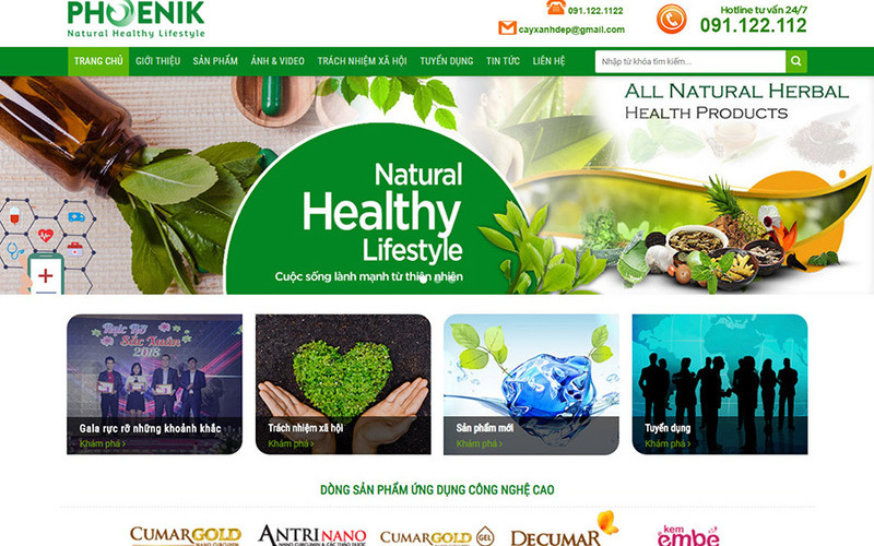 Mẫu giao diện website bán thực phẩm chức năng sử dụng màu xanh (Nguồn: Internet)