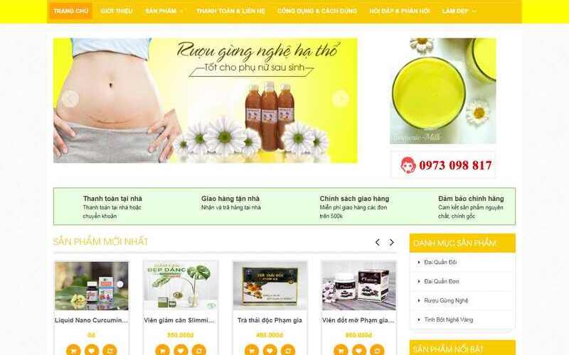 Mẫu giao diện website bán tinh bột tối giản (Nguồn: Internet)