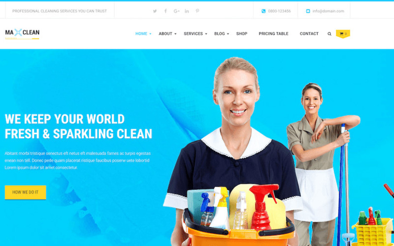 Mẫu giao diện website giới thiệu dịch vụ vệ sinh đơn giản (Nguồn: Internet)