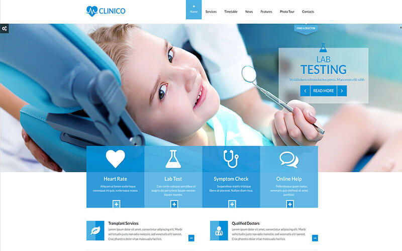 Mẫu giao diện website giới thiệu nha khoa màu xanh dương (Nguồn: Internet)