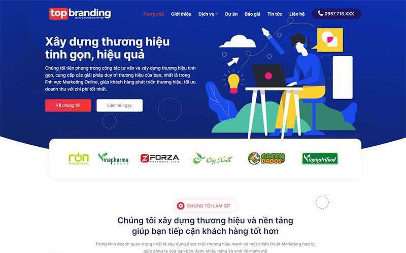 Mẫu website giới thiệu công ty marketing tối giản và hiện đại (Nguồn: Internet)