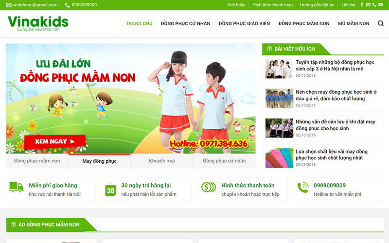 Các tính năng của mẫu website giới thiệu dịch vụ đồng phục (Nguồn: Internet)