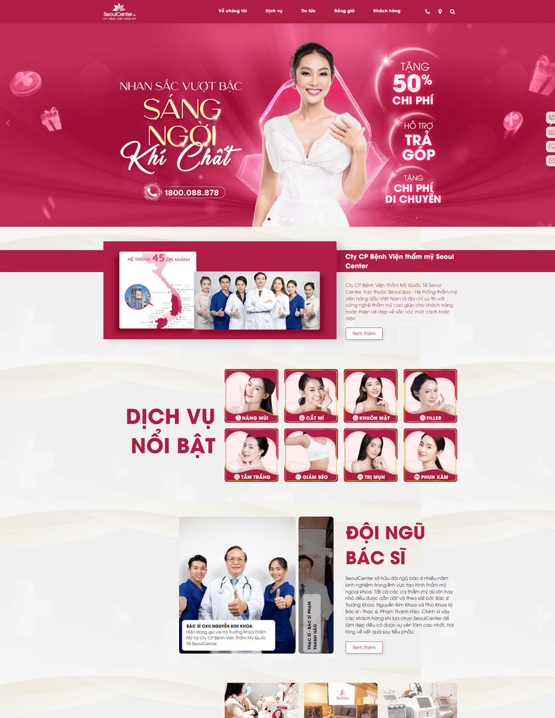 Các dịch vụ của mẫu website giới thiệu dịch vụ thẩm mỹ viện (Nguồn: Internet)