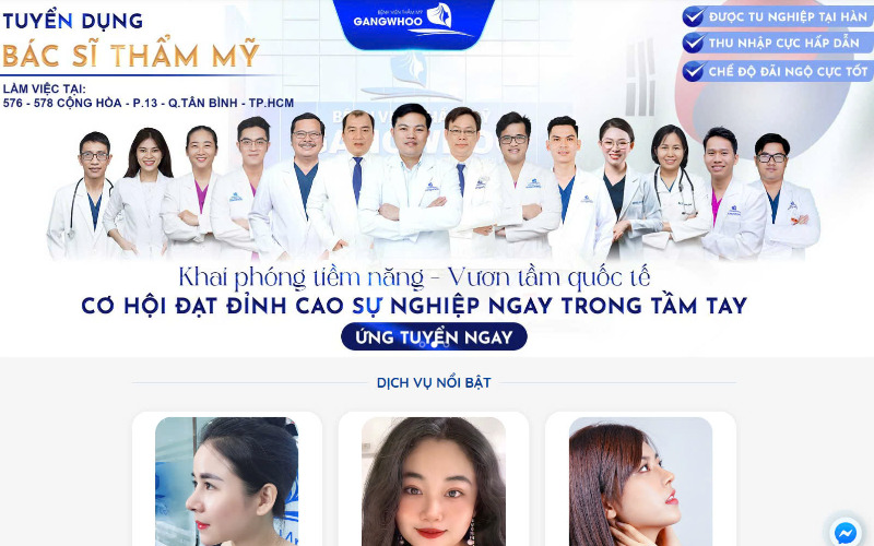 Mẫu website giới thiệu dịch vụ thẩm mỹ viện - Gangwhoo (Nguồn: Internet)